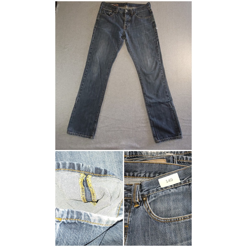 Clockhouse Mens Straight Fit W33 L34 Blue Denim Button Fly selvedge Distressed
